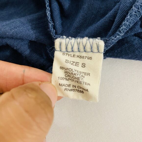 Paper Tee Off Shoulder Top Women S Blue Crochet Lace Trim Blouse Boho Cottage - Picture 6 of 6